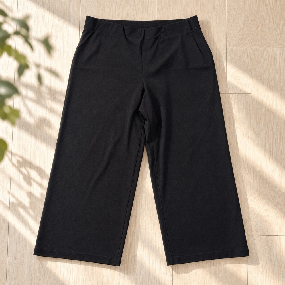 Eileen Fisher Black Wide Leg Crop Pants XL Viscose Stretch Minimalist Workwear